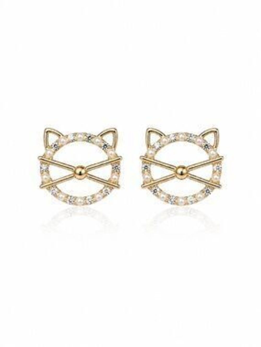 Gold Cat Outline Crystal Stud Earrings - Women's Fashion Jewelry